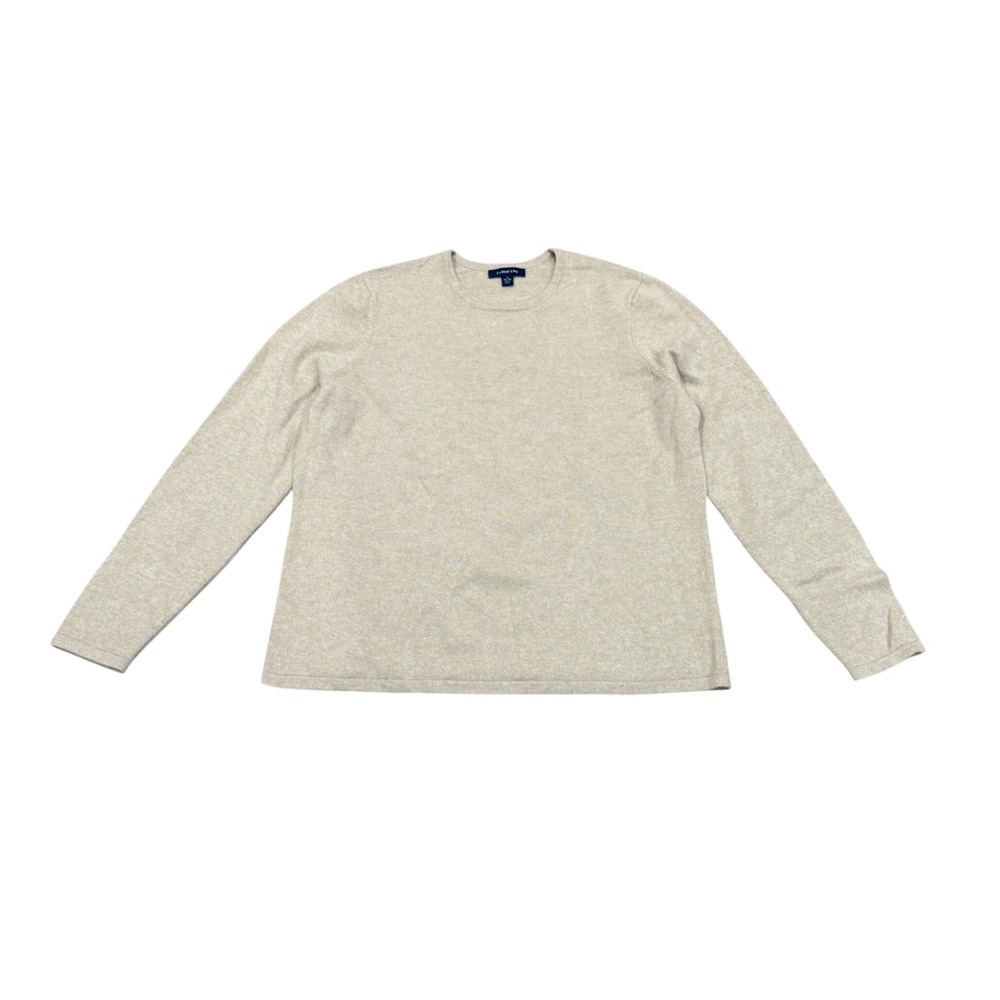 Lands End Cashmere Sweater Womens 1X Beige Oatmeal Crew Neck Long Sleeve Knit